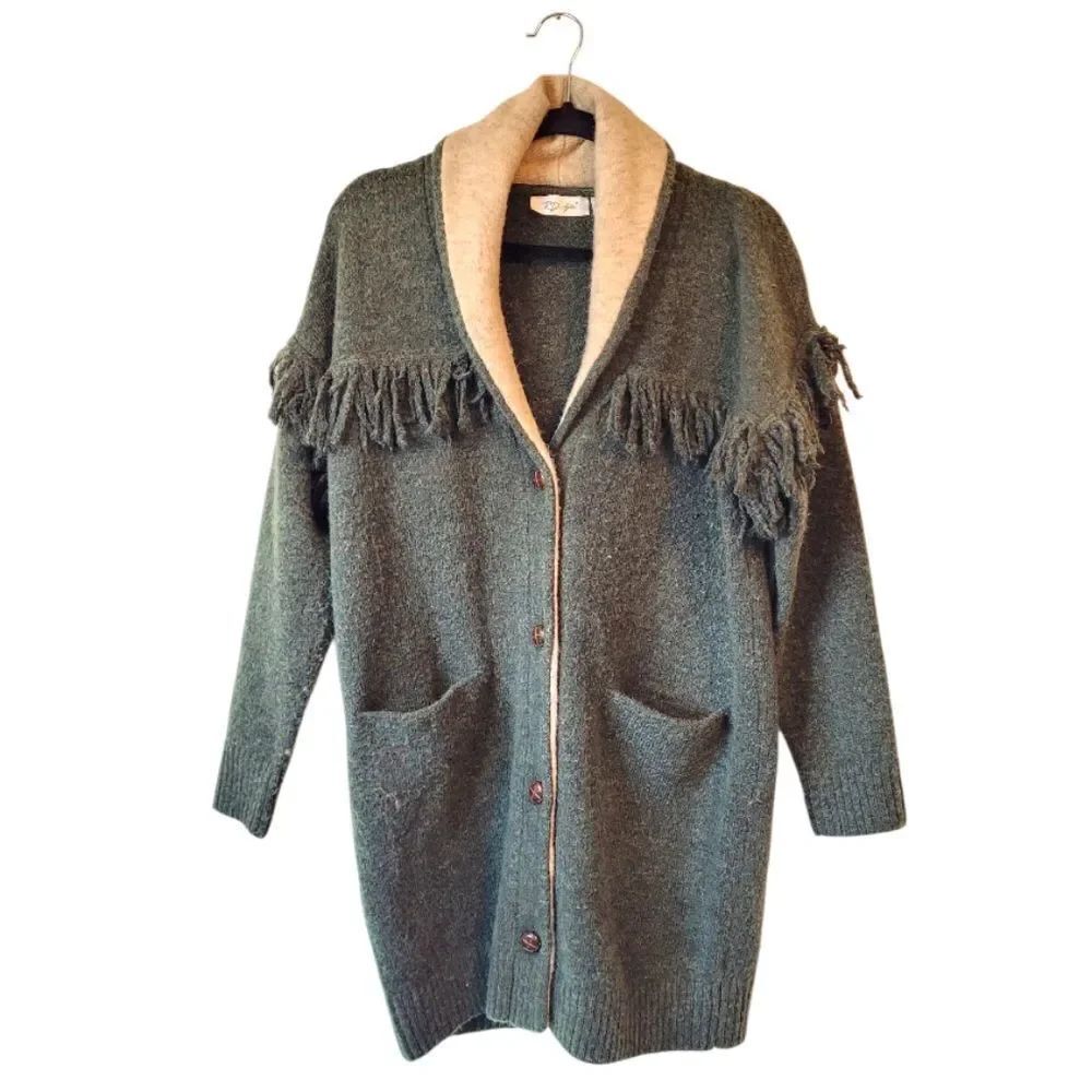 RD Style Women's Green Fringe Longline Cardigan Size XS